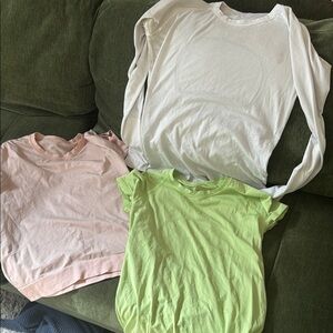 Lululemon White and Pink Short Sleeve Tees Casual Comfort